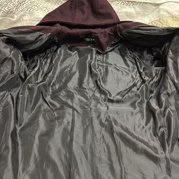 (W3) London Fog Wool Blend Zip Up Hooded Coat, Wine Red, Size L - Picture 9 of 14